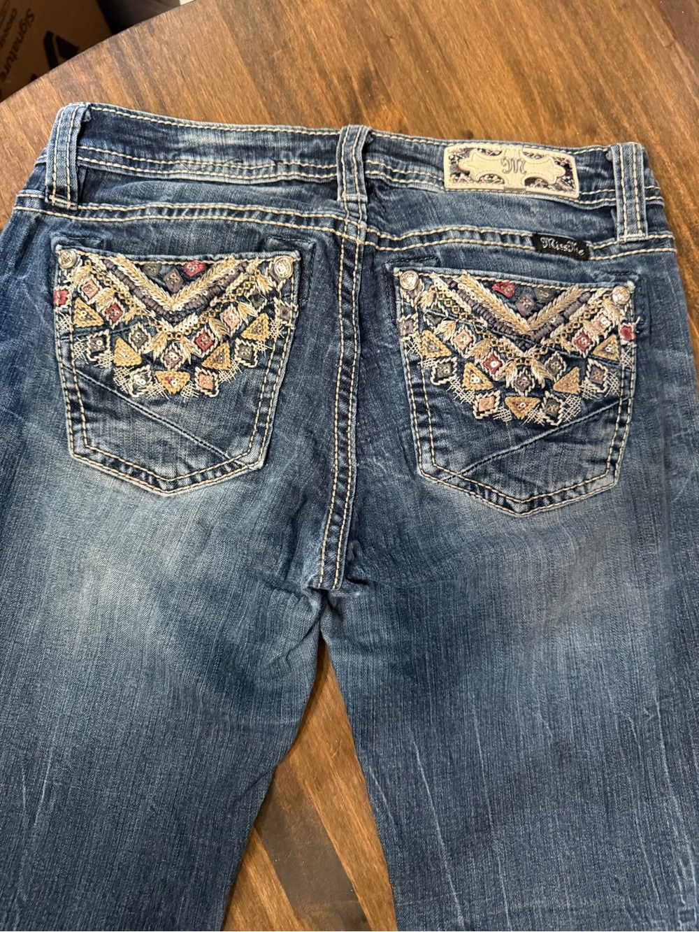 Miss Me Girls Blue Faded Stretch Denim Jeans - Picture 3 of 4